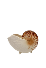Vintage White & Brown Ceramic Footed Nautilus Shell