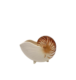 Vintage White & Brown Ceramic Footed Nautilus Shell