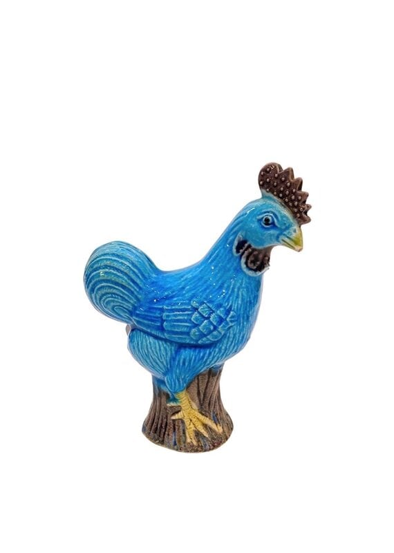 Vintage Blue & Purple Ceramic Textured Rooster
