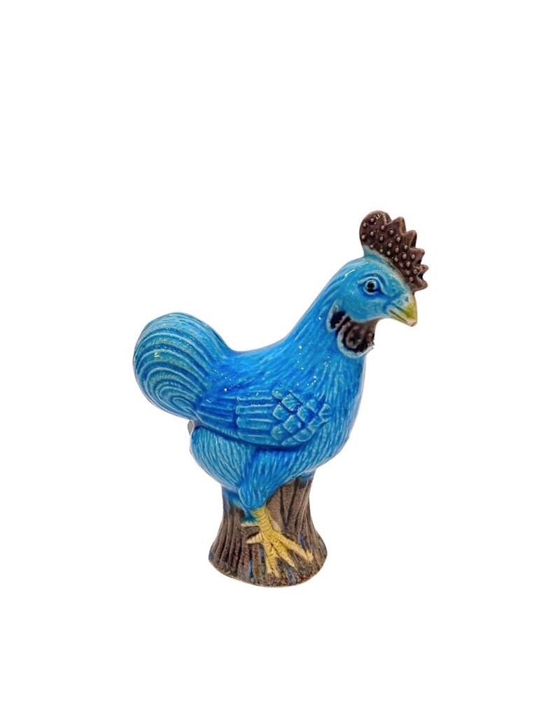 Vintage Blue & Purple Ceramic Textured Rooster