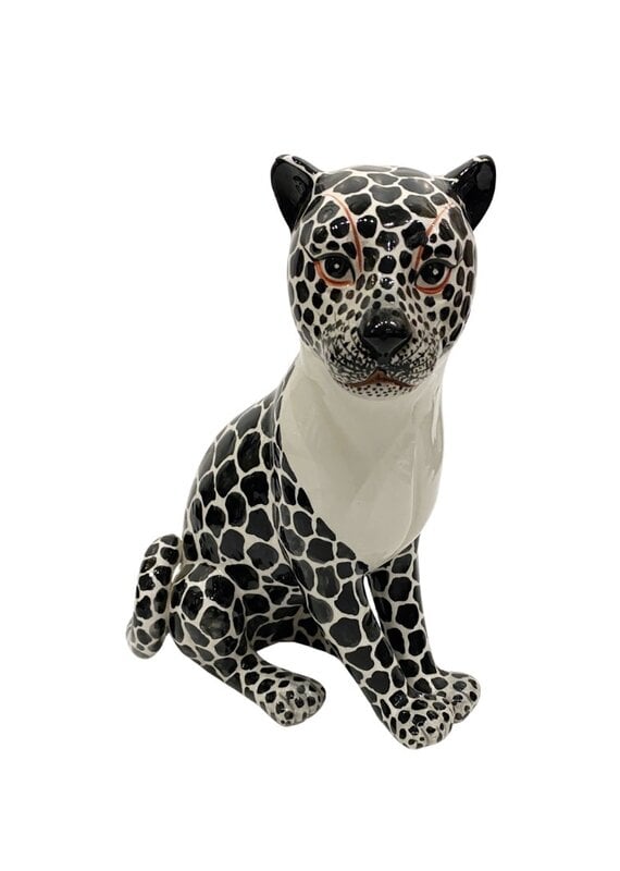 Vintage Black & White Ceramic Spotted Leopard