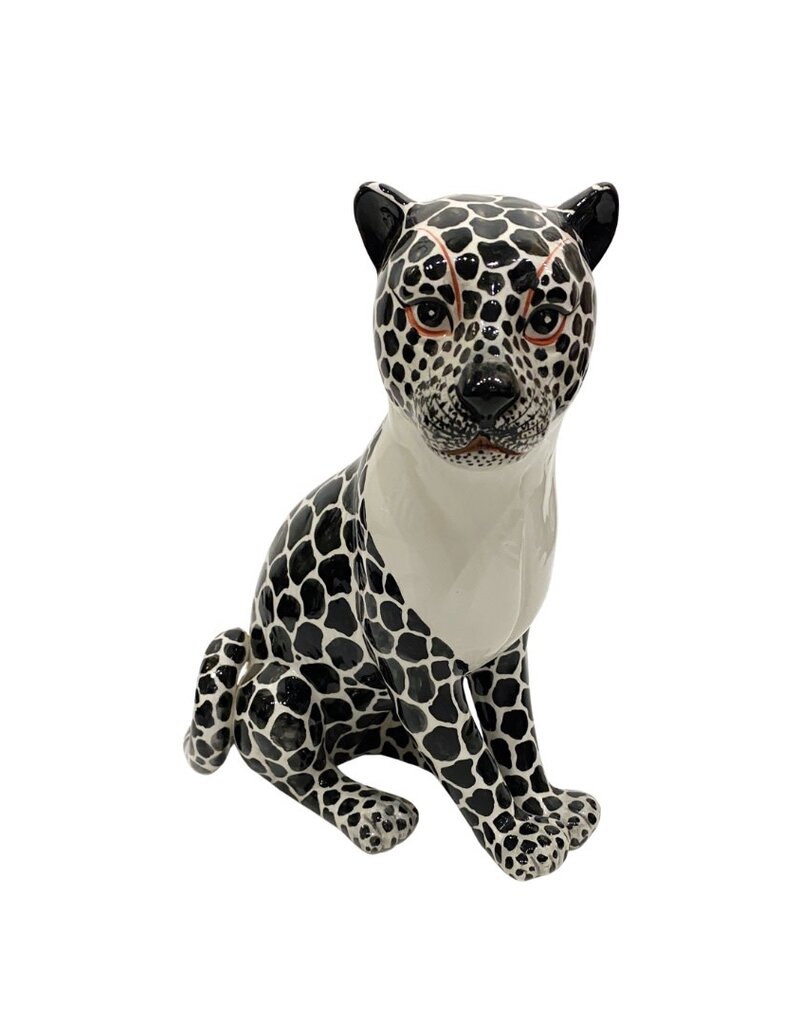 Vintage Black & White Ceramic Spotted Leopard