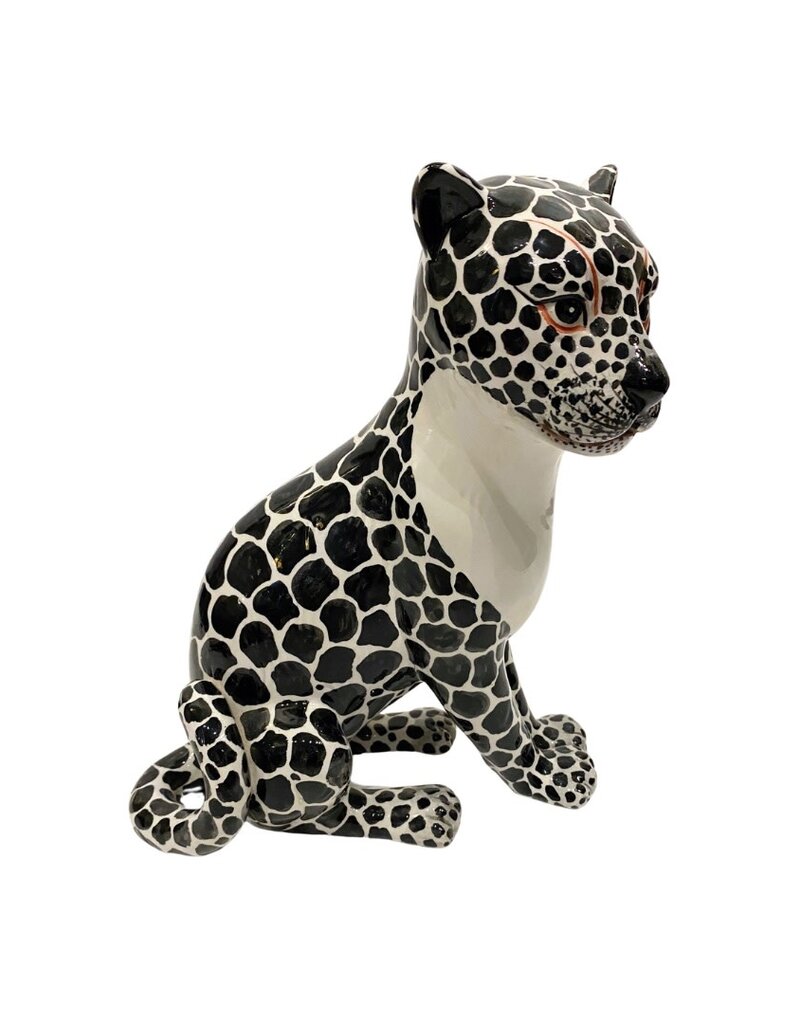 Vintage Black & White Ceramic Spotted Leopard
