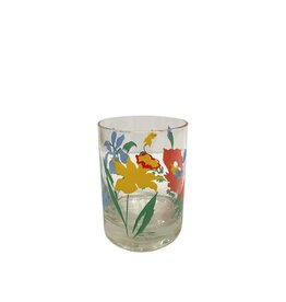 Vintage Set of 6 Multi-Colored Floral Double Old Fashioned Glasses