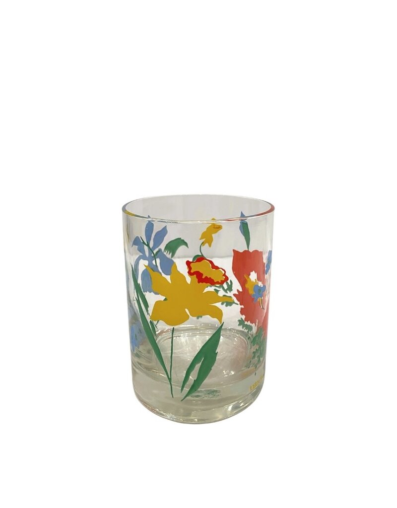 Vintage Set of 6 Multi-Colored Floral Double Old Fashioned Glasses