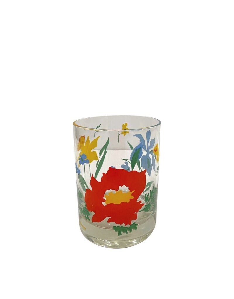 Vintage Set of 6 Multi-Colored Floral Double Old Fashioned Glasses