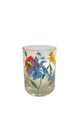 Vintage Set of 6 Multi-Colored Floral Double Old Fashioned Glasses