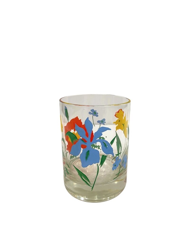 Vintage Set of 6 Multi-Colored Floral Double Old Fashioned Glasses