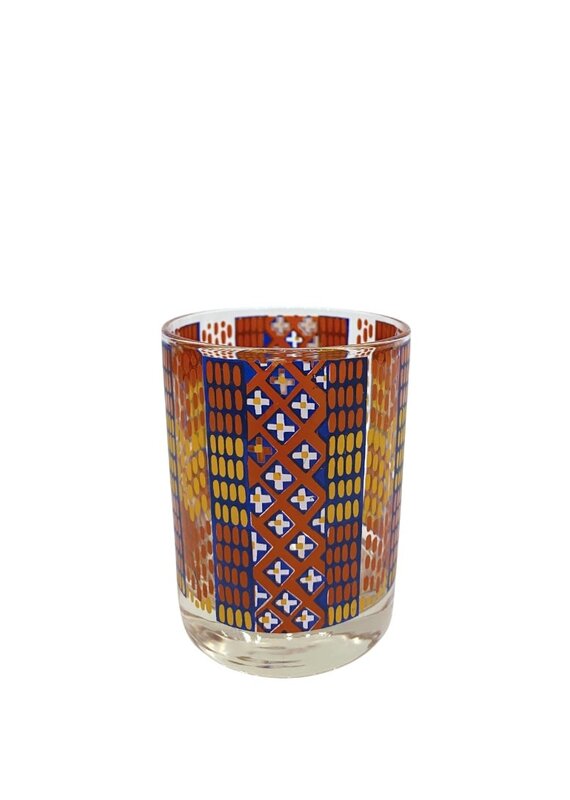 Vintage Set of 6 Multi-Colored Patchwork Double Old Fashioned Glasses