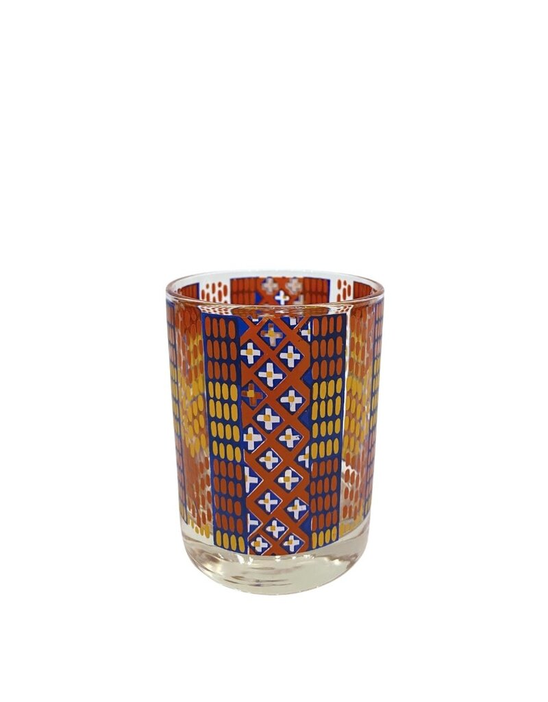 Vintage Set of 6 Multi-Colored Patchwork Double Old Fashioned Glasses
