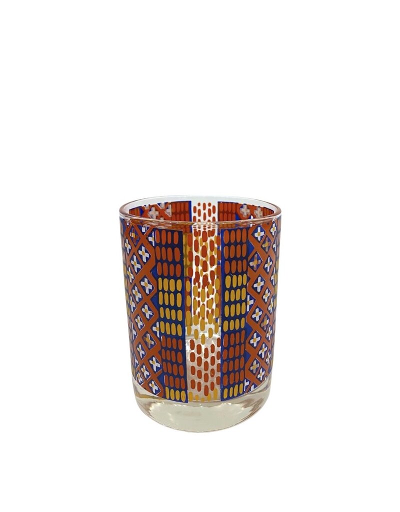 Vintage Set of 6 Multi-Colored Patchwork Double Old Fashioned Glasses