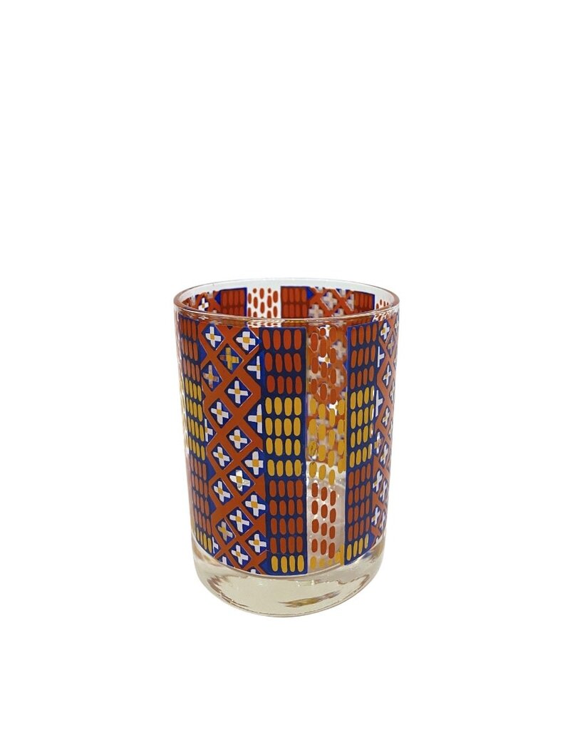 Vintage Set of 6 Multi-Colored Patchwork Double Old Fashioned Glasses