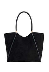 Black Suede Shoulder Handbag with Round Leather Handles