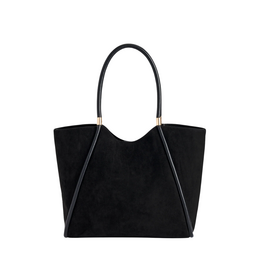 Black Suede Shoulder Handbag with Round Leather Handles