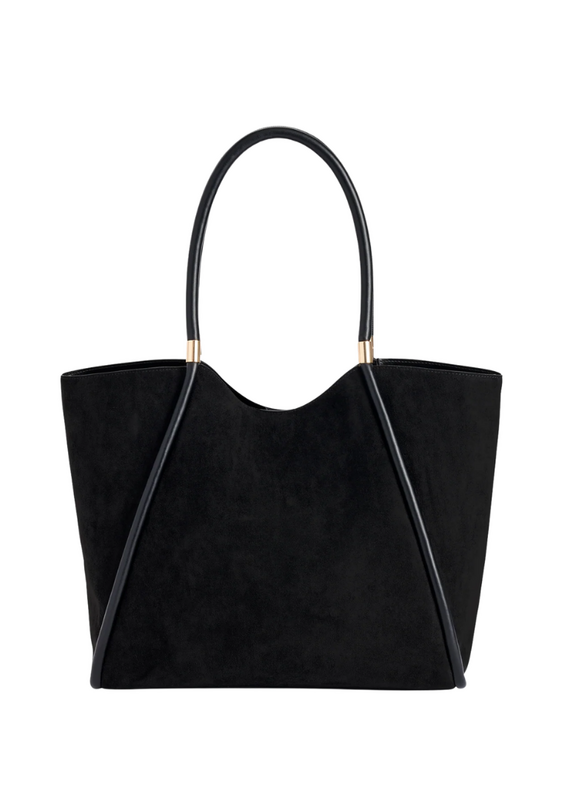 Black Suede Shoulder Handbag with Round Leather Handles
