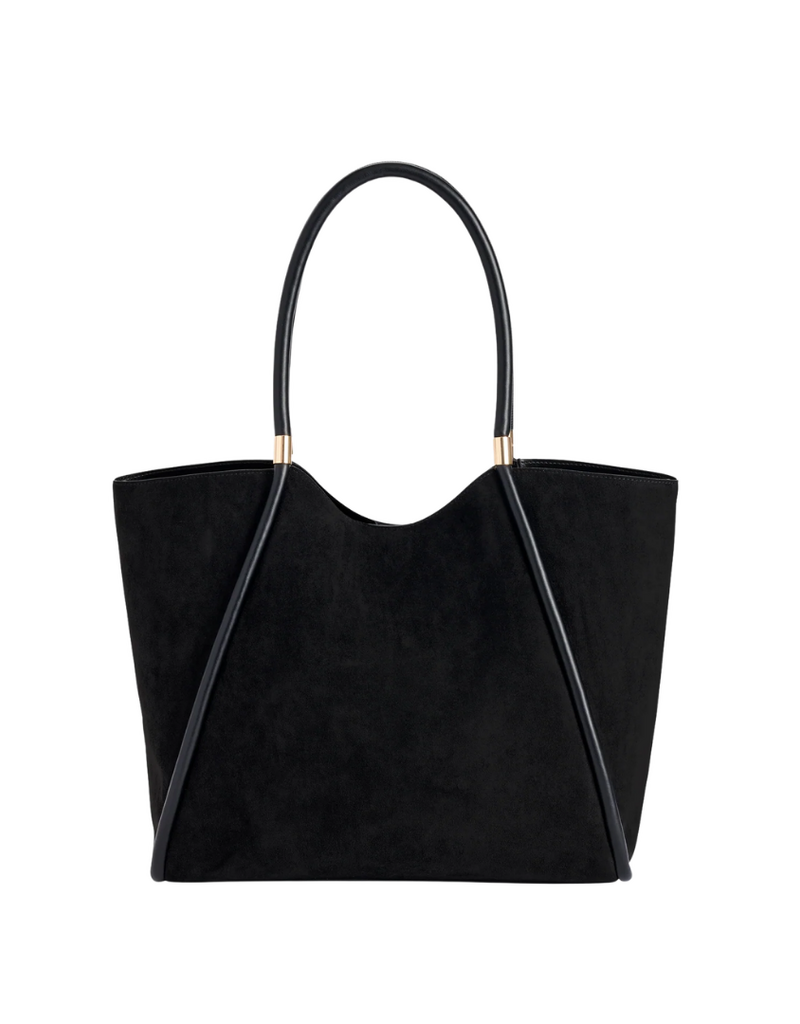 Black Suede Shoulder Handbag with Round Leather Handles