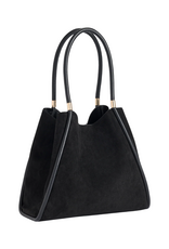 Black Suede Shoulder Handbag with Round Leather Handles