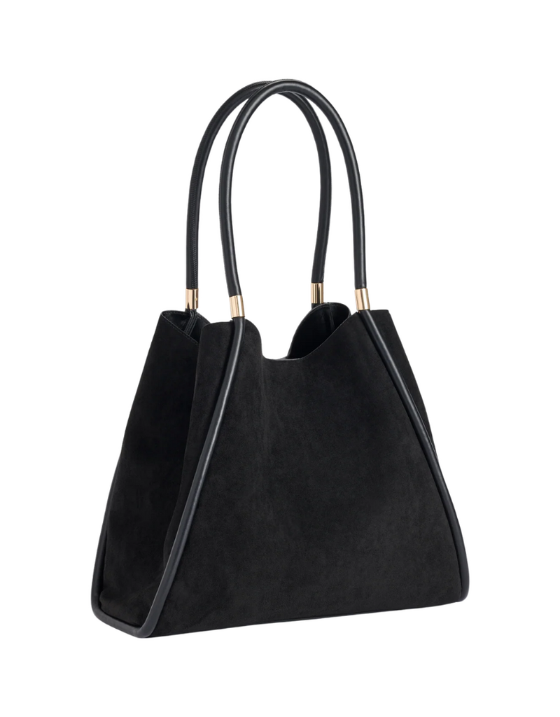 Black Suede Shoulder Handbag with Round Leather Handles