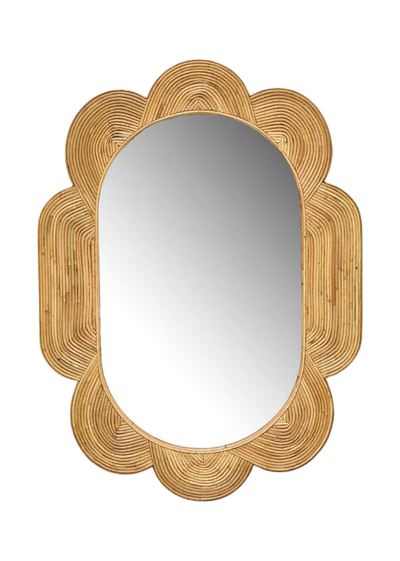 Natural Bamboo Layered Scalloped Oval Mirror