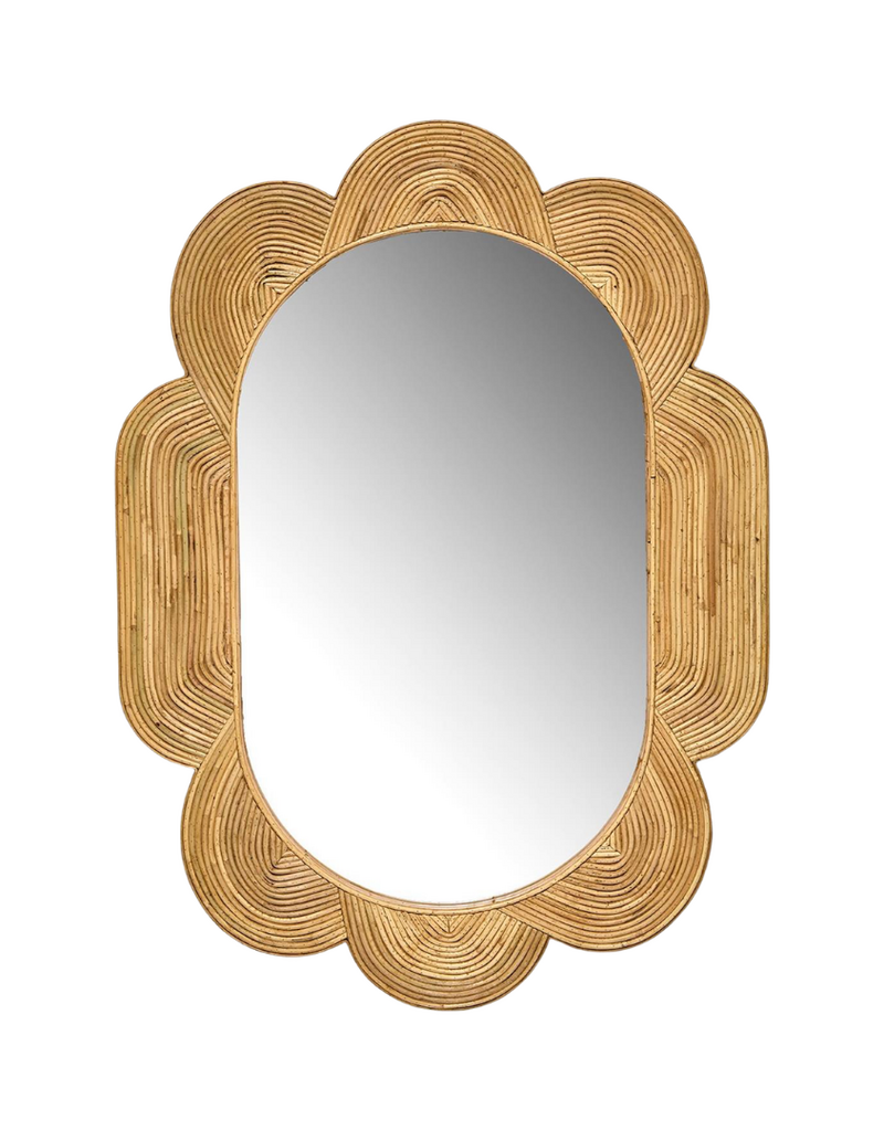 Natural Bamboo Layered Scalloped Oval Mirror