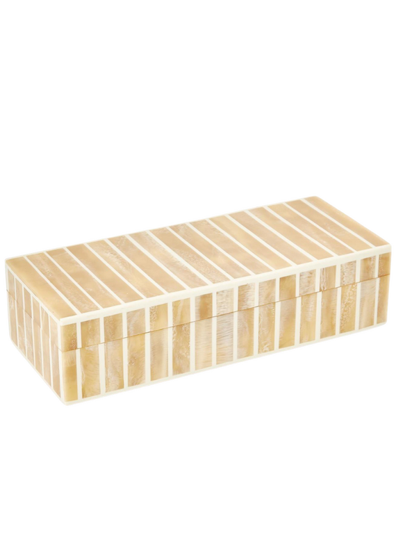 Tan & Ivory Striped Rectangular Bone Box