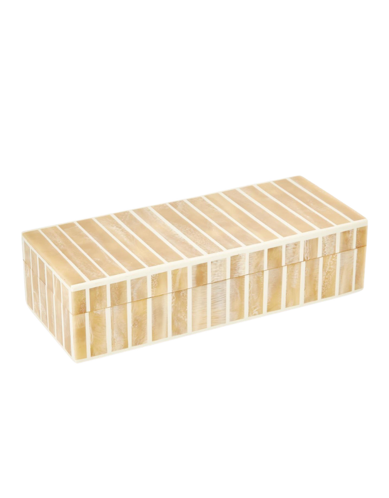 Tan & Ivory Striped Rectangular Bone Box