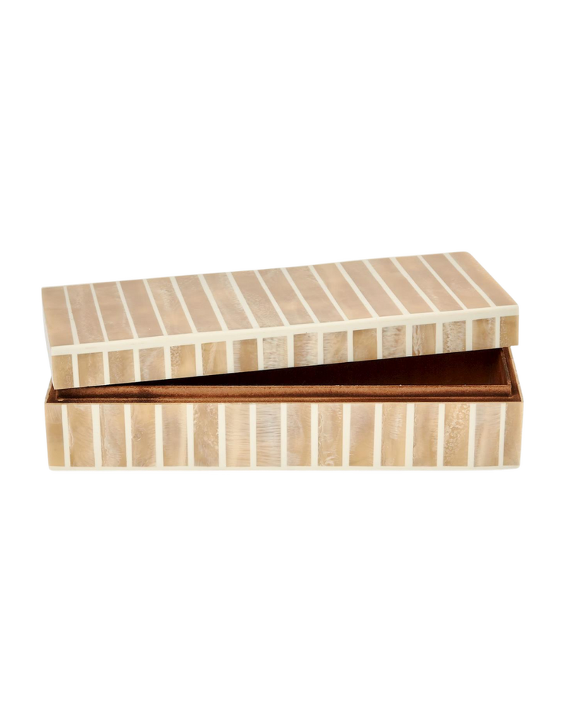 Tan & Ivory Striped Rectangular Bone Box