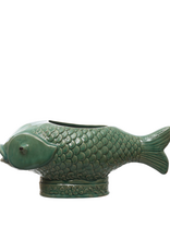 Green Glazed Textured Ceramic Fish Planter