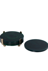 Green Marble Resin Round Coaster Set in Brass Holder