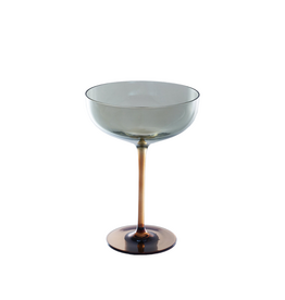 Set of 6 Amber & Green Champagne Saucer Glasses