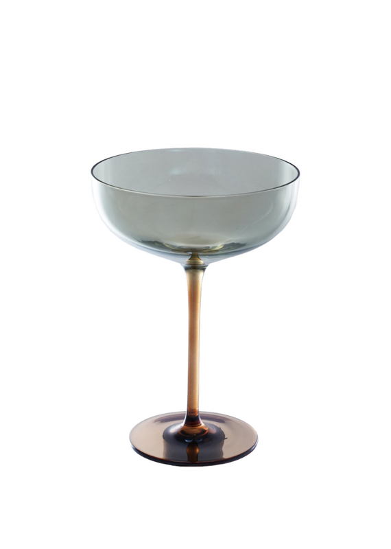 Set of 6 Amber & Green Champagne Saucer Glasses