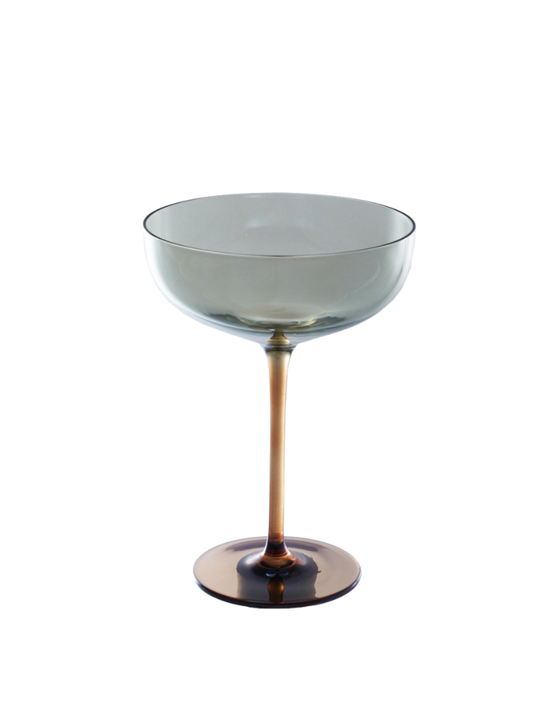 Set of 6 Amber & Green Champagne Saucer Glasses