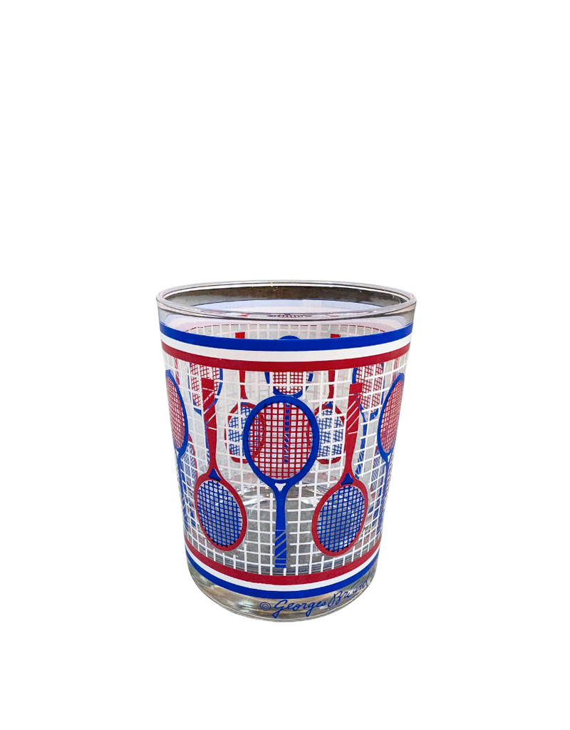 Vintage Set of 6 Tricolor Tennis Racket Double Old Fashioned Glasses