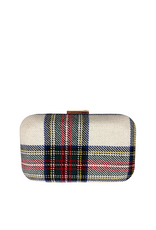 Ivory Wool Tartan Plaid Clutch