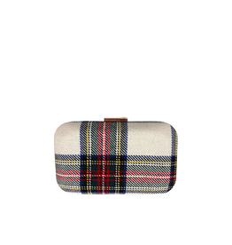 Ivory Wool Tartan Plaid Clutch