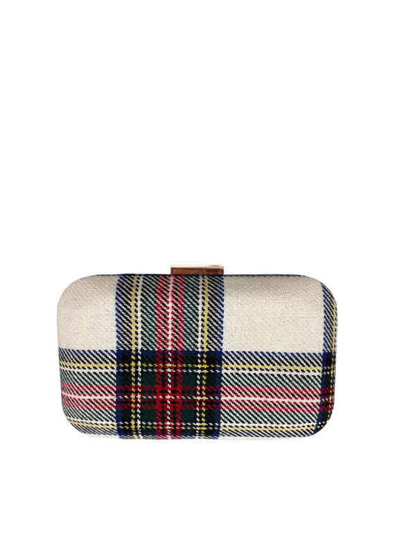 Ivory Wool Tartan Plaid Clutch