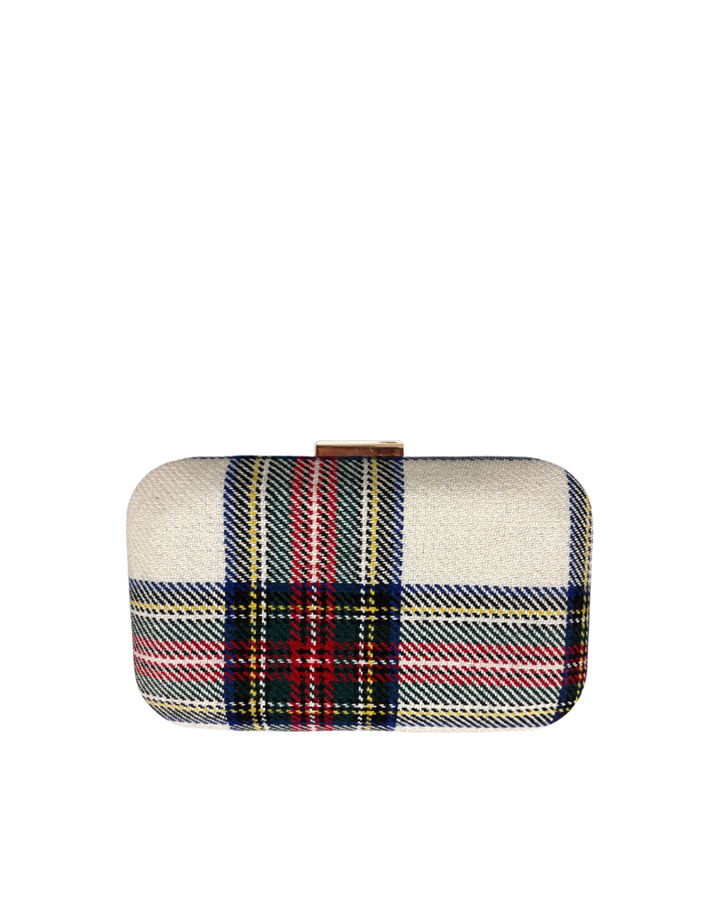 Ivory Wool Tartan Plaid Clutch