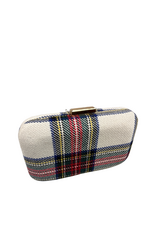 Ivory Wool Tartan Plaid Clutch