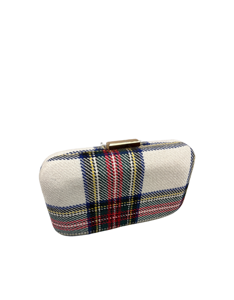 Ivory Wool Tartan Plaid Clutch