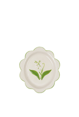 White Ceramic Lily of the Valley Dish with Green Scalloped Edge