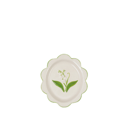 White Ceramic Lily of the Valley Dish with Green Scalloped Edge