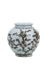 Brown & White Ceramic Floral Vine Jar
