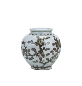 Brown & White Ceramic Floral Vine Jar
