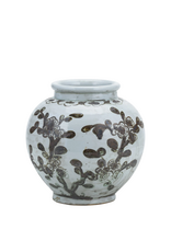 Brown & White Ceramic Floral Vine Jar