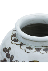 Brown & White Ceramic Floral Vine Jar
