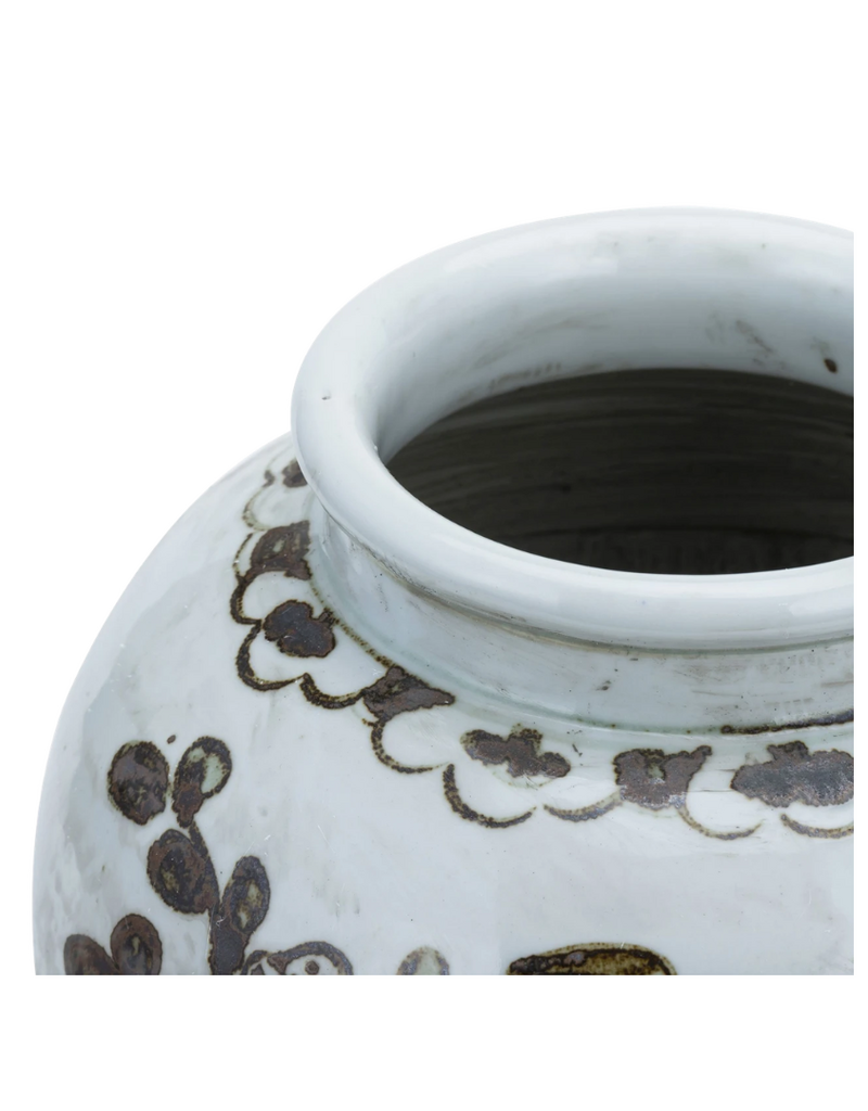 Brown & White Ceramic Floral Vine Jar