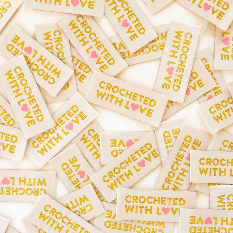 Sarah Hearts Crocheted With Love Woven Label