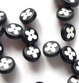 TGB4095 Black With White Flower Sewing Buttons - 12mm