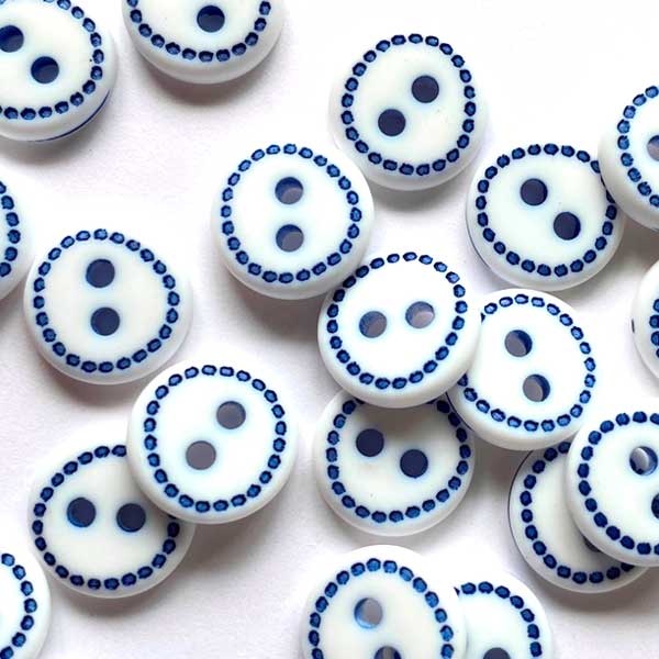 TGB4458 White With Blue Dots Sewing Buttons - 12mm
