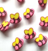 TGB1590 Pink & Black Bee Sewing Buttons - 12mm